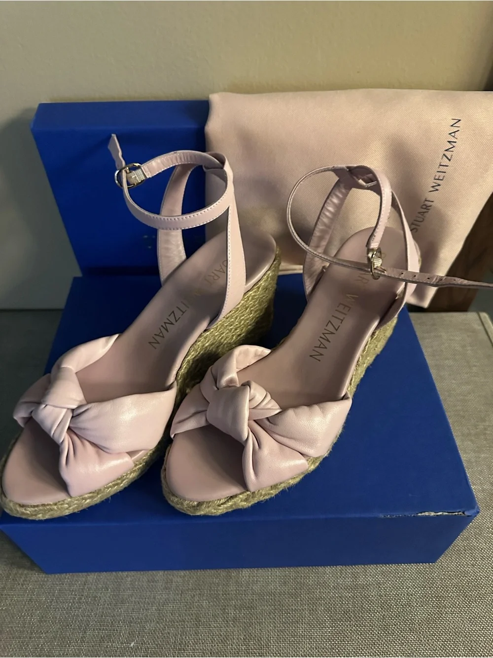 Stuart Weitzman Light Pink Knotted Espadrille Wedges